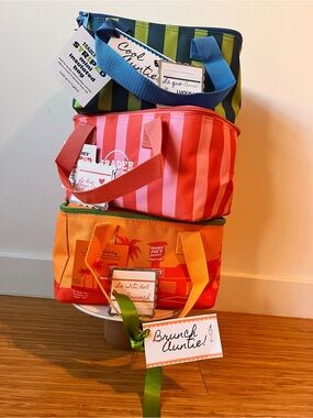 Colorblock Striped Lunch Tote - Blue, Pink, Orange